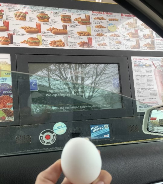 Senior Sabrina Guzman orders food from Sonic with her egg “dependent”. Mr Tom March’s Theology students had to take care of an egg for a week, making sure to keep it safe. Guzman took the photo for her slideshow presentation at the end of the project.