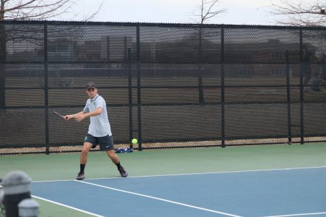 Freshman TJ Shanahan competes at the March 22 Casady Tennis Duel. Shanahan remains undefeated this season. 
