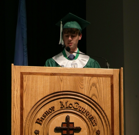 Senior Jack Dolan addresses crowd during the valedictorian speech.