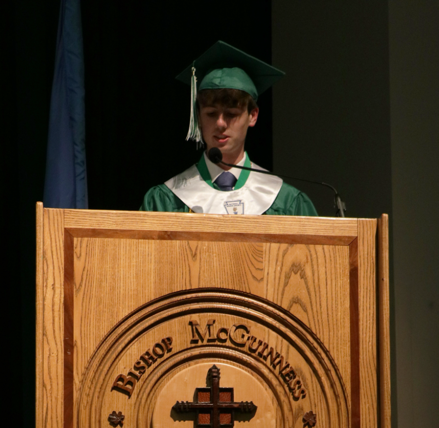 Senior+Jack+Dolan+addresses+crowd+during+the+valedictorian+speech.