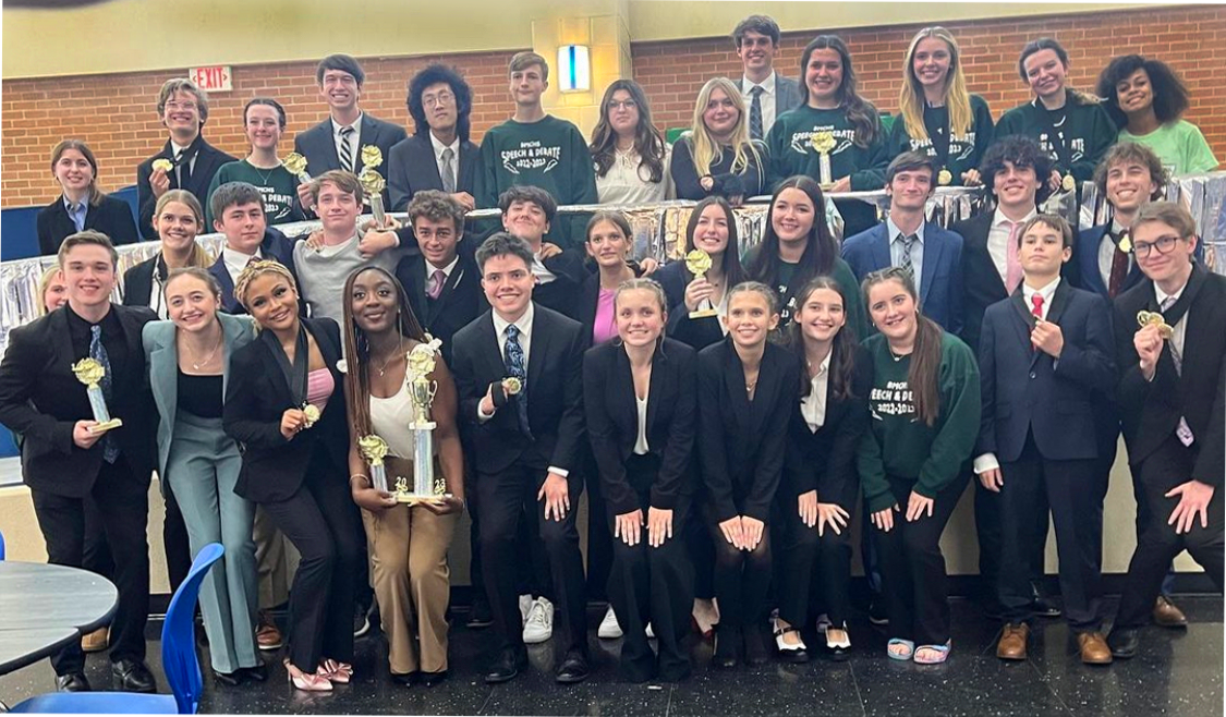 The speech and debate team poses for a photo at the Sept 30 tournament.
The team placed first with 22 regional qualifiers. Photo Credit to Brett Young.
