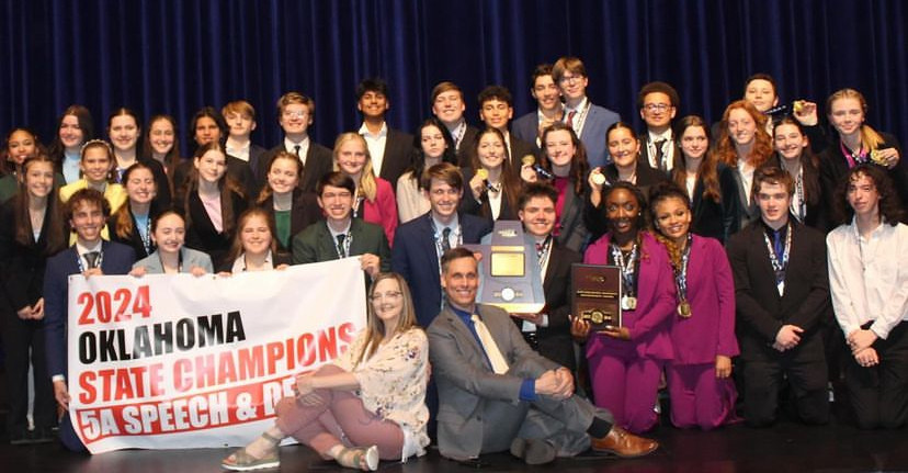 Speech and Debate team pictured after winning state. 