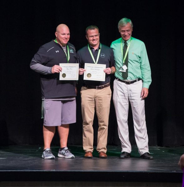 Assistant principal Andrew Worthington pictured with principal David Morton and Coach Brian Pierce. Photo courtesy of BMCHS advancement.