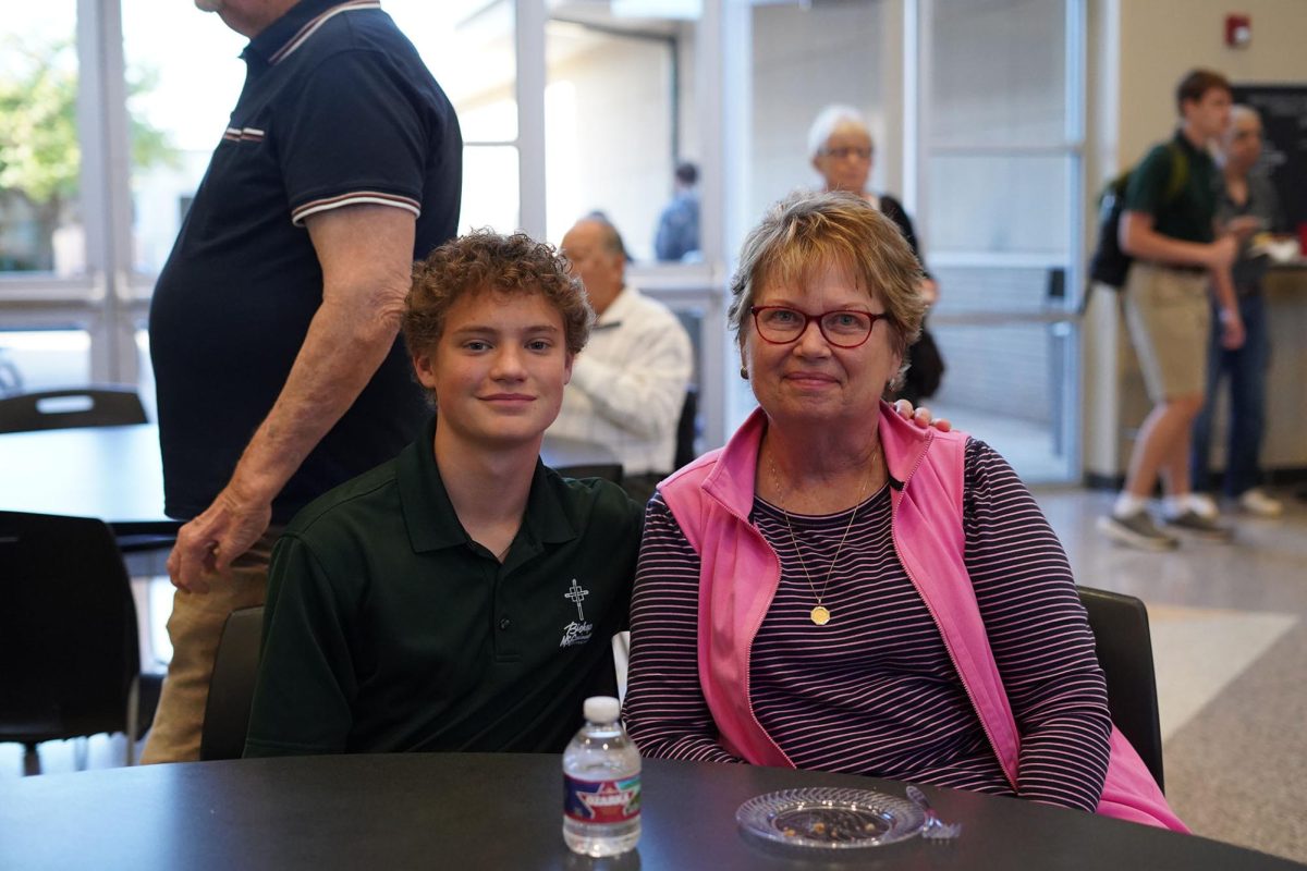 Freshman Carson Sanders poses with his grandmother, JoAnn Brown, on Grandparents Day.