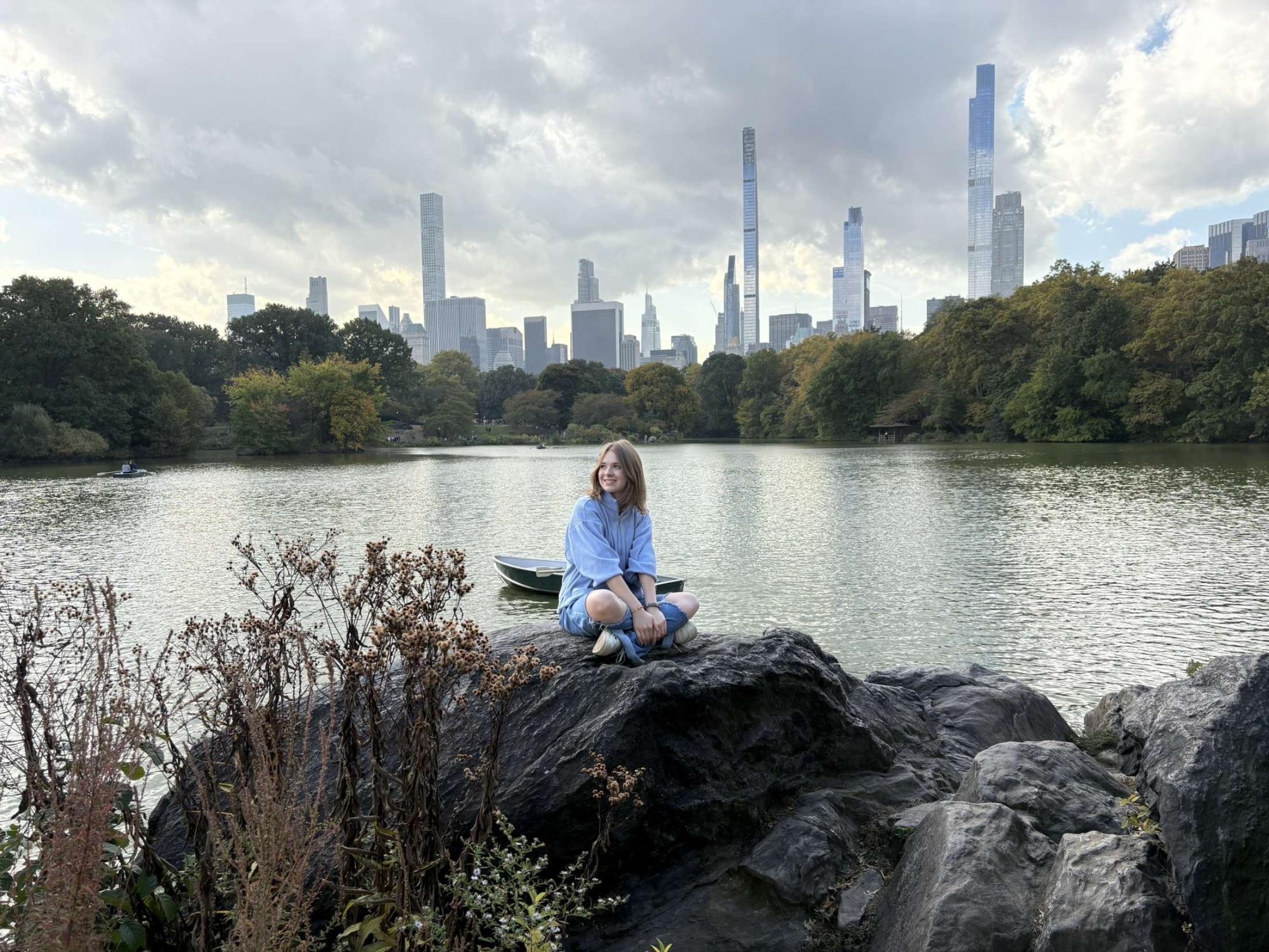 Chambers enjoys the view in Central Park.