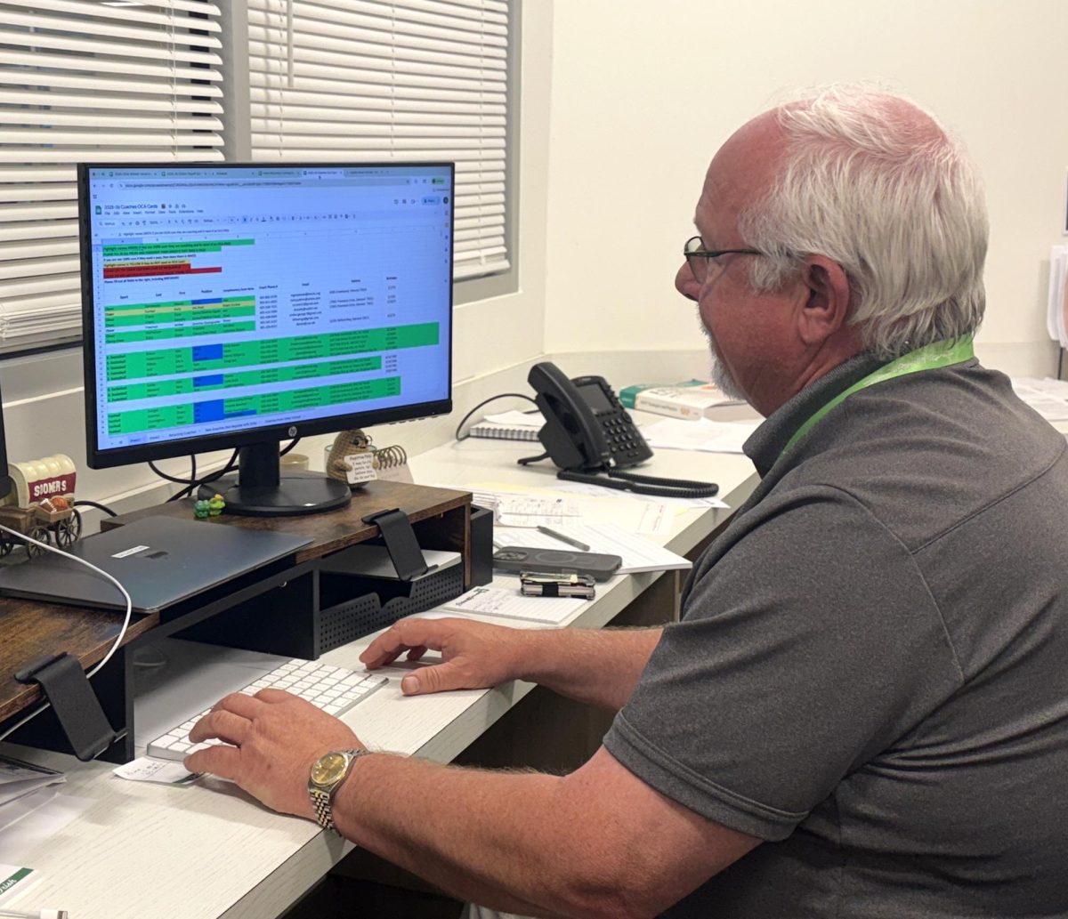 Assistant Athletic Director Steve McCarthy works in his new office.