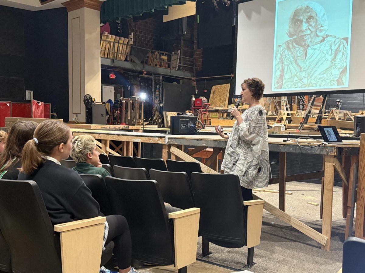 Author Jennifer Latham speaks to freshman class. Photo courtesy of Christine Pankratz-West